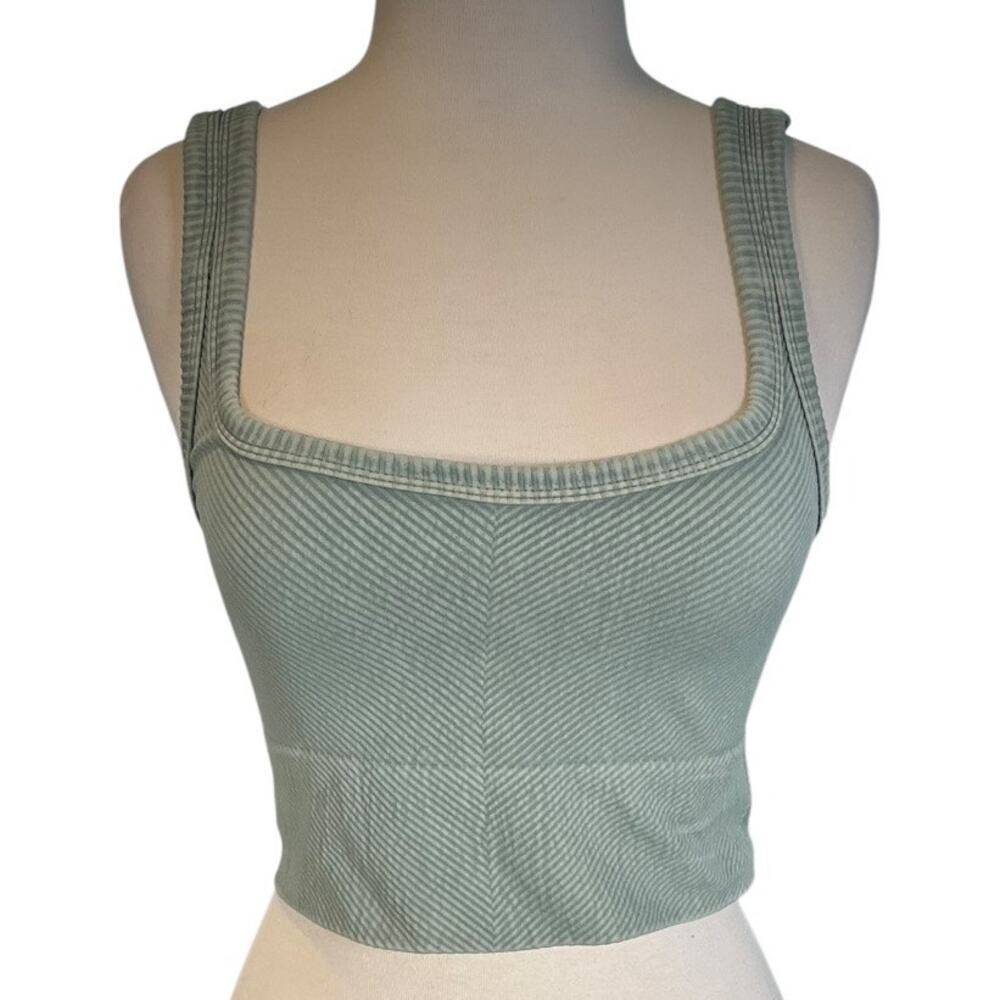 Full Tilt Ribbed Crop Tank Top M Sage Green Stretch Square Neck Athleisure Basic